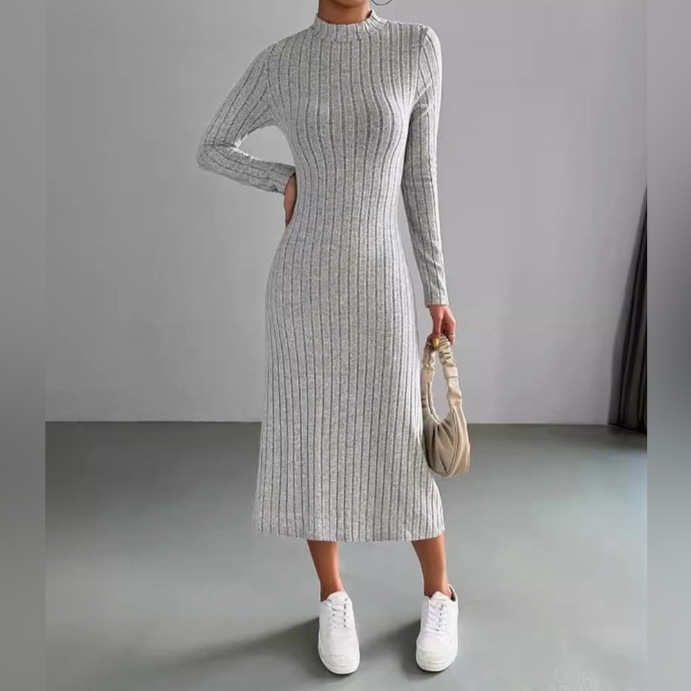Gray Ribbed Knit Midi Dress XXL  NWOT